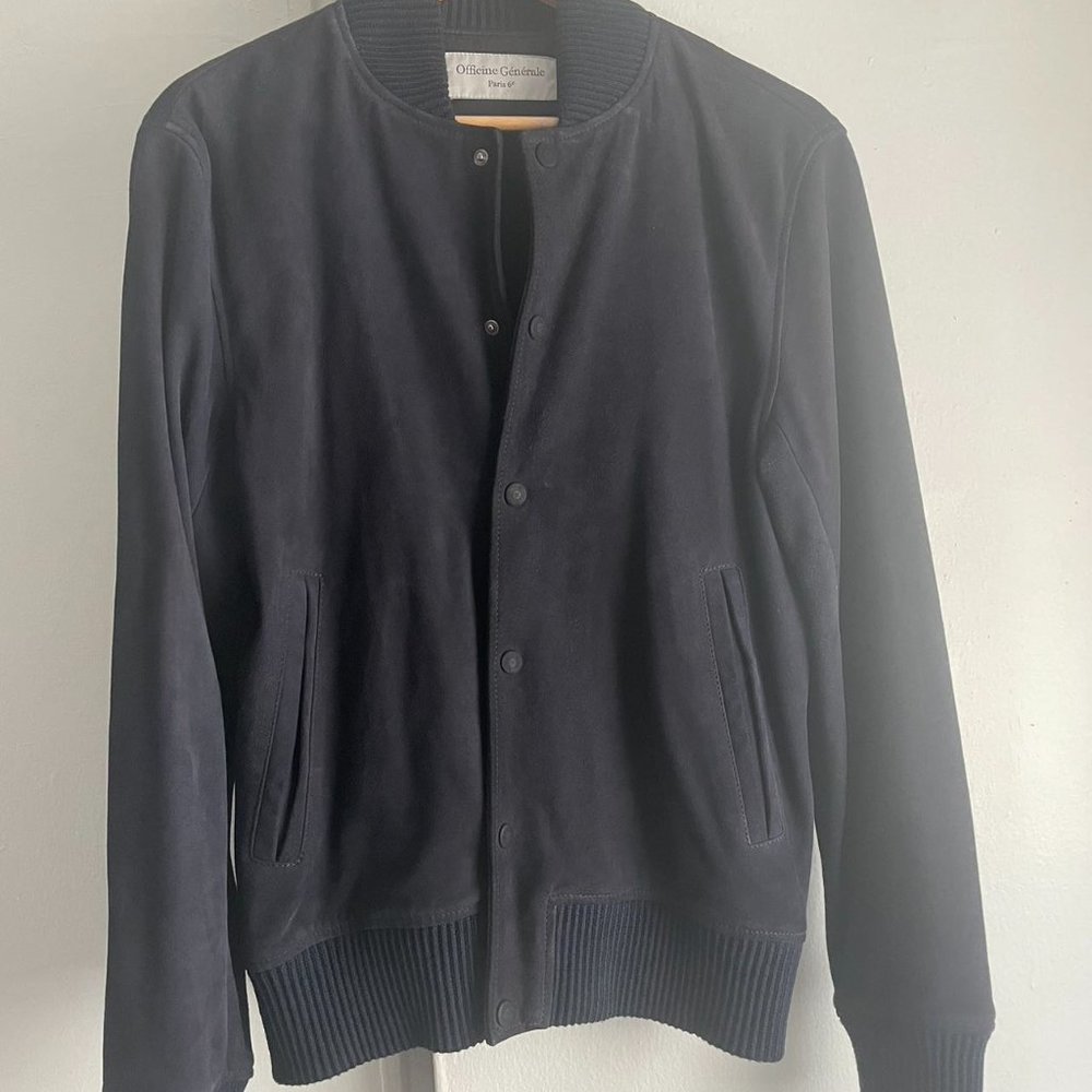 Officine Generale - Slim-Fit Suede Bomber Jacket - Midnight blue